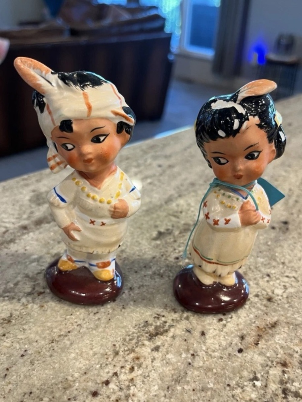 Vintage Native American Boy & Girl Salt & Pepper Shakers Japan Mid Century
